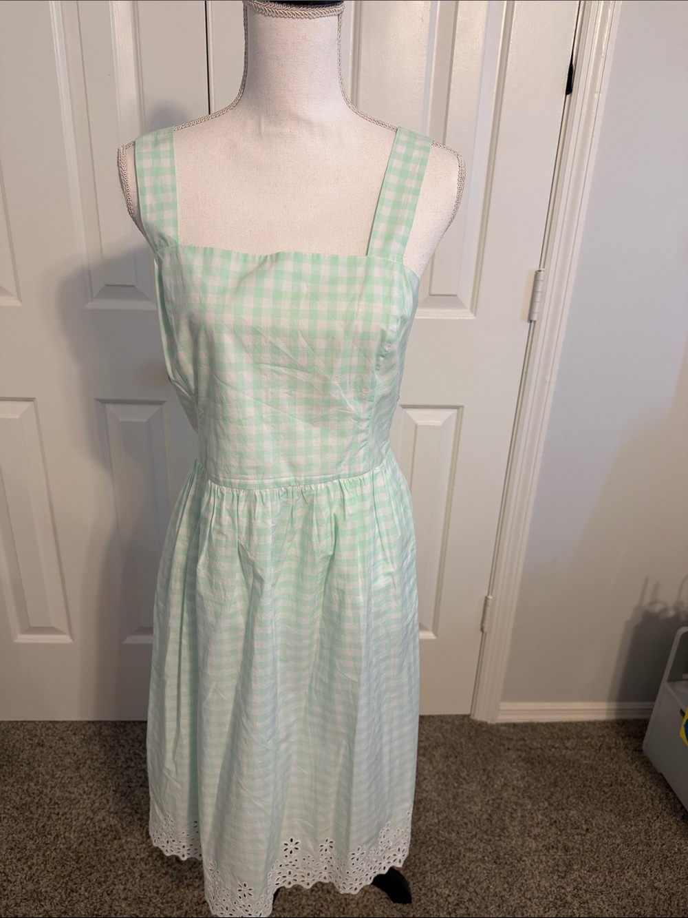 Draper James Mint Gingham Square-Neck Sundress with Eyelet Hem
